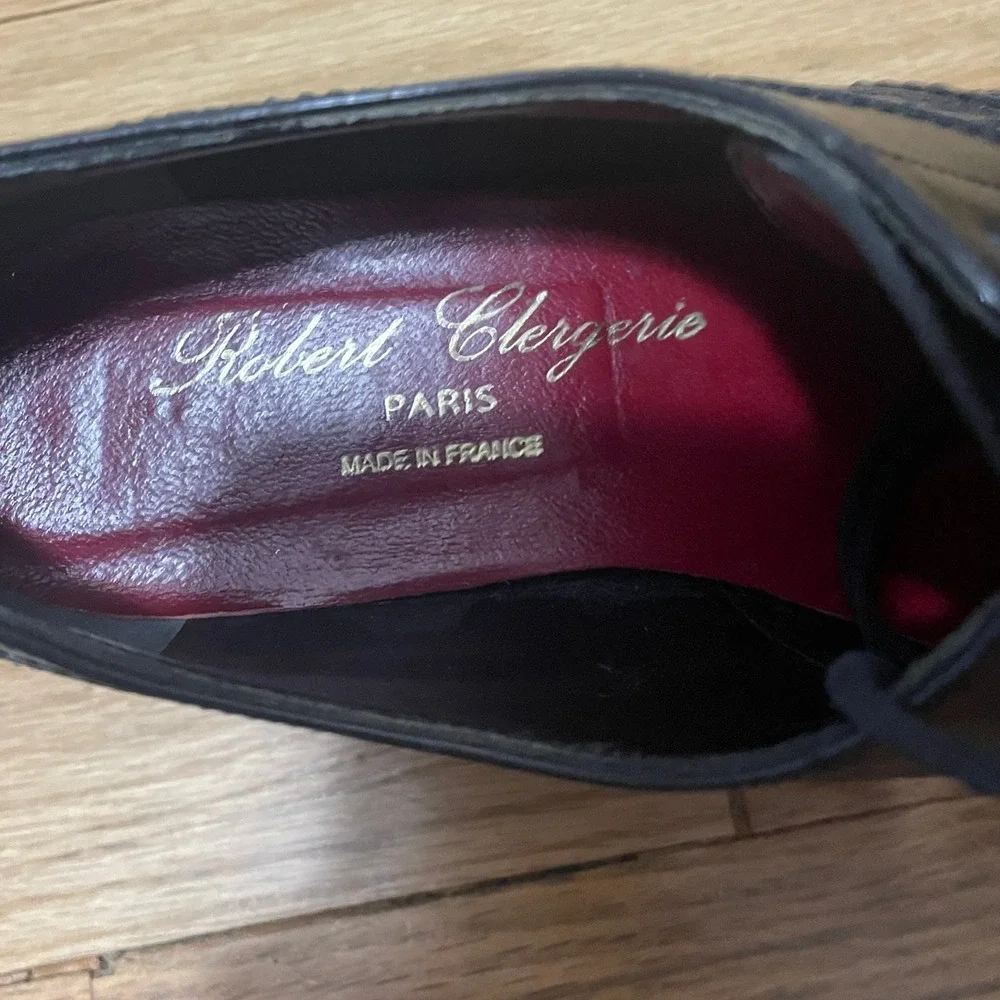 Robert Clergerie Black Leather‎ Wingtip Oxford Platform Block Heel Women's 5.5 B